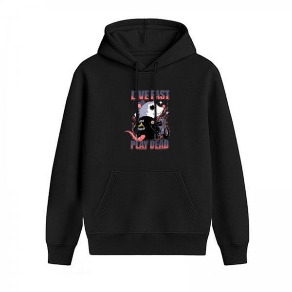 Live Fast Play Dead Opossum Biker Graphic Hoodie