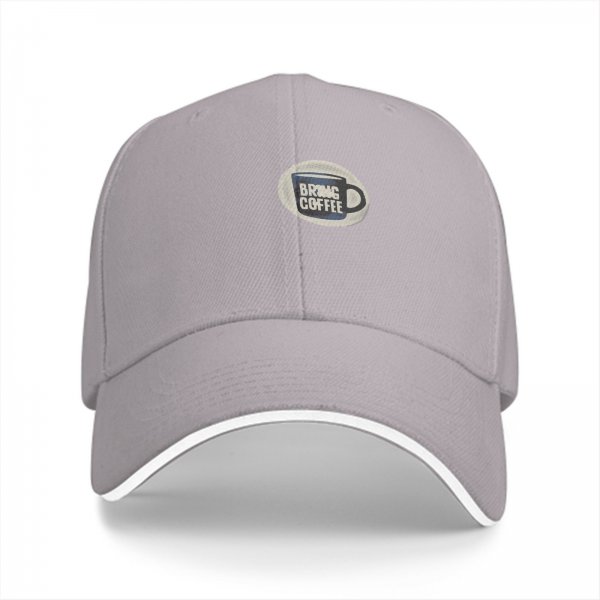 Black baseball cap with Bring Coffee mug graphic design