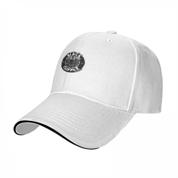 Black Coffee Logo Black Baseball Cap With White Brim Trim