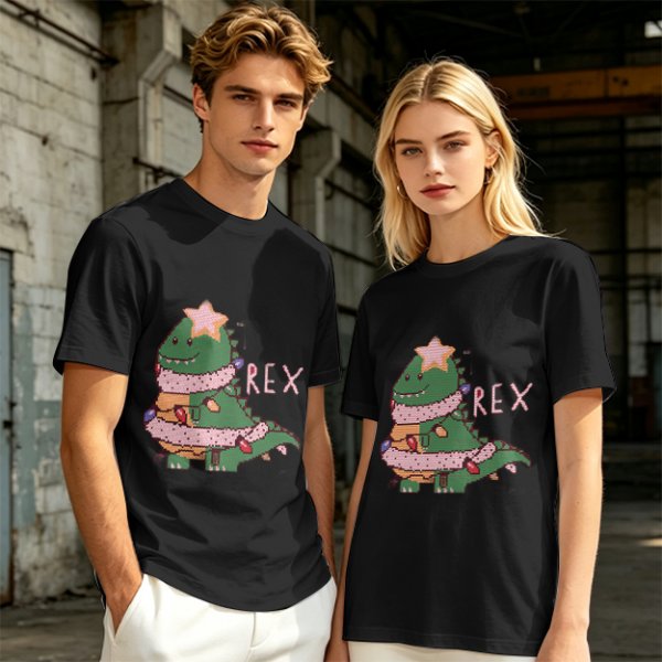 Olive T-shirt with Christmas T-Rex Dinosaur Graphic