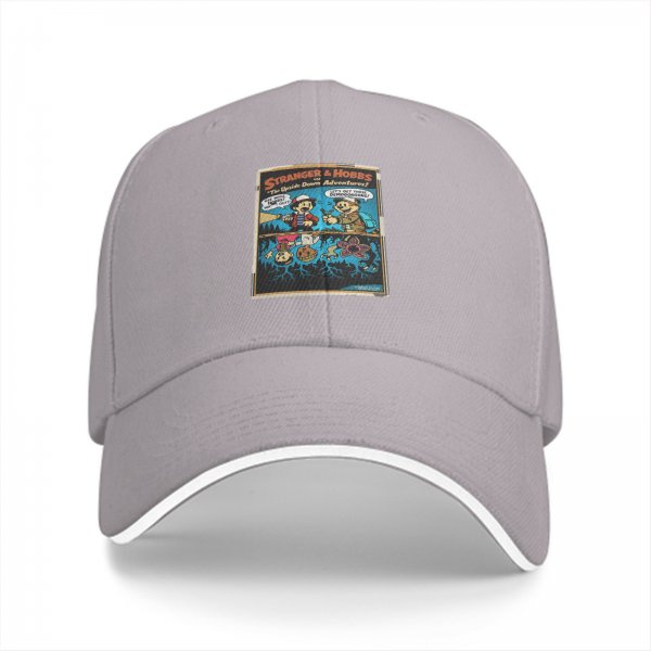 Black baseball cap with Stranger & Hobbs Upside Down Adventures graphic print