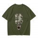 Olive Green T-Shirt With Cute Cartoon Coffee Cups Graphic
