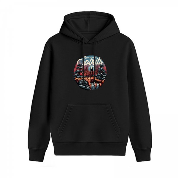 Black Hoodie With Spirits Japanese Garden Graphic Print