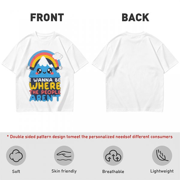 Olive graphic tee with cute mountain rainbow and 'I Wanna Be Where The People Aren't' text