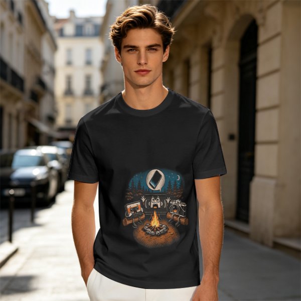Oversized Army Green T-Shirt With Funny Tech Campfire Graphic