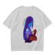 Olive T-Shirt With Purple Haired Figure Night Scene Print