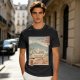 Olive t-shirt with ukiyo-e style ramen cat and Mount Fuji print