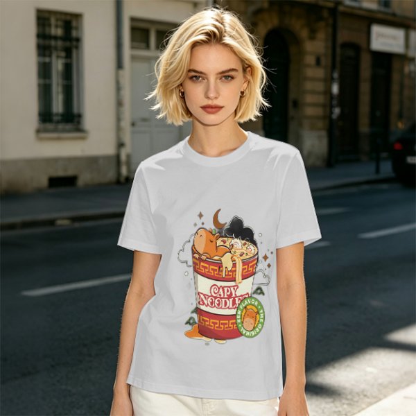 Olive T-Shirt with Capybara in Cup Noodle Graphic Print
