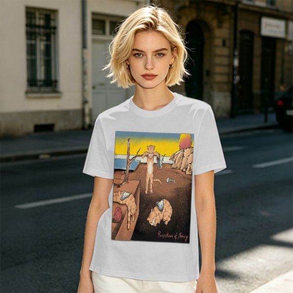 Olive T-Shirt With Surreal Cat Art Print