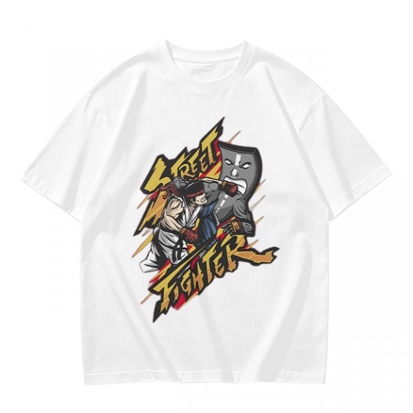 Olive Street Fighter Graphic T-Shirt with Fighting Character Art
