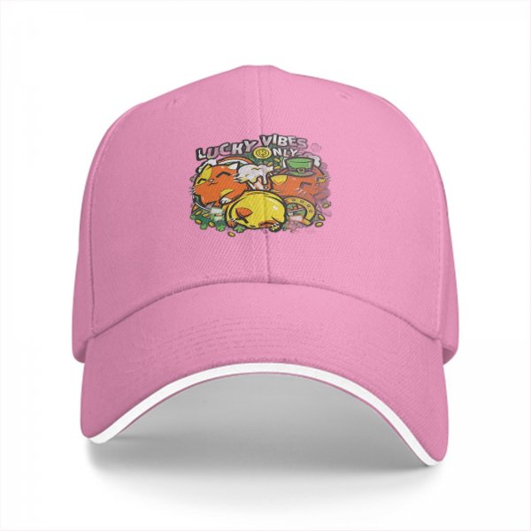 Black baseball cap with Lucky Vibes Only lucky cat and gold pot graphic