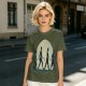 Olive T-shirt with Walking Silhouettes Under a Large Moon