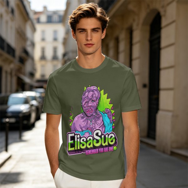 Olive Graphic T-Shirt With ElisaSue Artwork And Slogan
