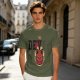 Olive T-Shirt with Red Devil Cat Graphic and The Dev Print