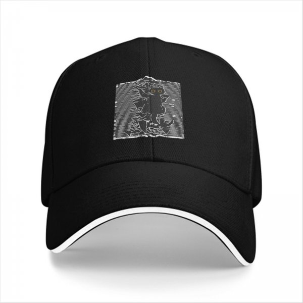 Black Baseball Cap With Glitch Art Black Cat Graphic