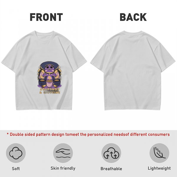 Olive Graphic T-Shirt with Wizard Cat and Stardust & Caffeine Print