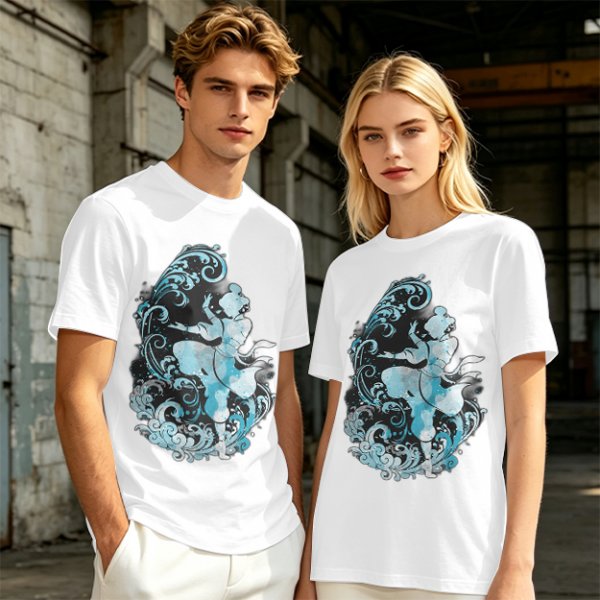 Olive T-shirt with Waterbender Character and Wave Art Print