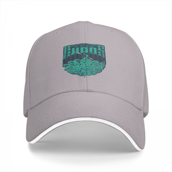 Black baseball cap with teal snake and text graphic