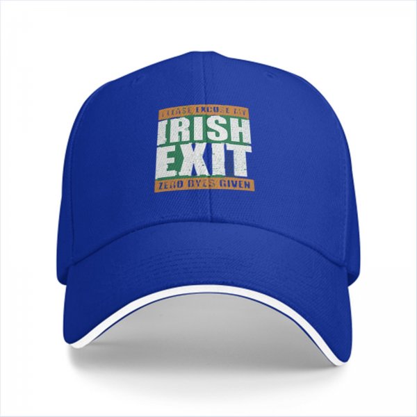 Black baseball cap with 'Please Excuse My Irish Exit Zero Byes Given' print