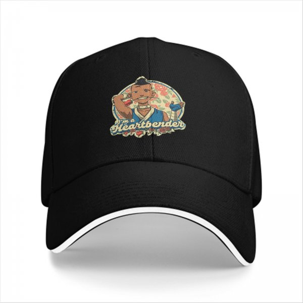 Black baseball cap with 'I'm a Heartbender' Sokka graphic from Avatar