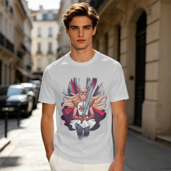 Olive T-Shirt Featuring Fantasy Warrior Princess With Sword Art