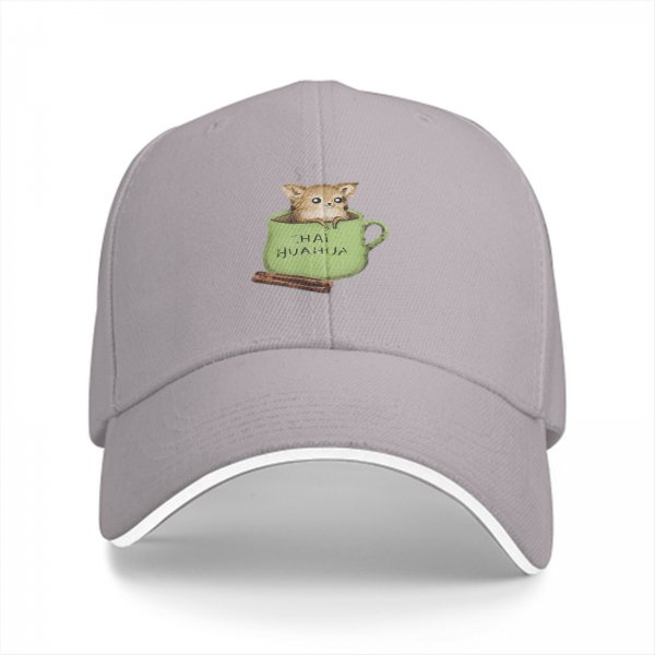 Black baseball cap with chihuahua in teacup graphic design