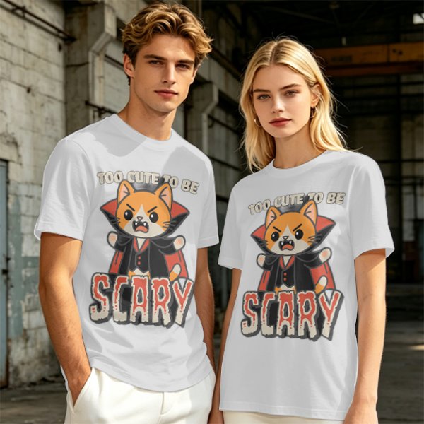 Too Cute To Be Scary Vampire Cat Graphic T-Shirt