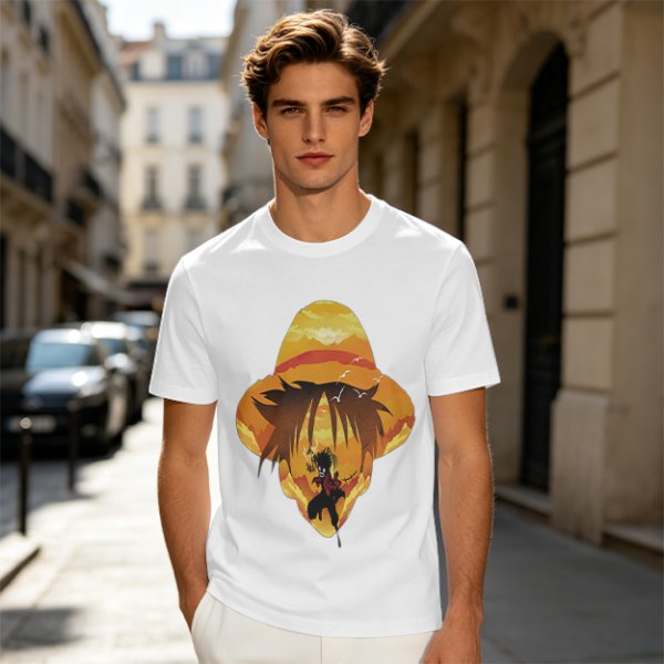 One Piece Luffy Straw Hat Sunset Graphic T-Shirt