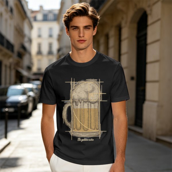 Beer Mug with Golden Ratio Graphic Novelty T-Shirt Print