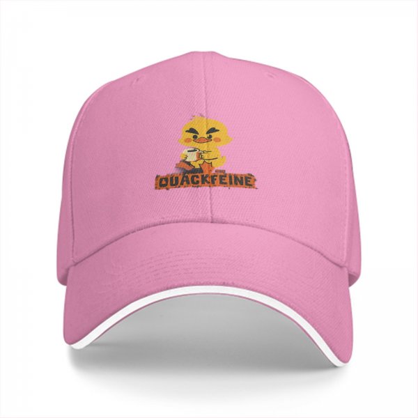 Black Baseball Cap With Cute Duck Holding Coffee Quackfeine Print