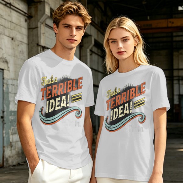Olive T-Shirt With That's a Terrible Idea! Retro Graphic Print