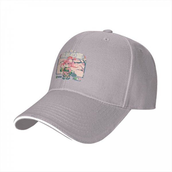 Black baseball cap with cute rabbit in kimono cherry blossom print