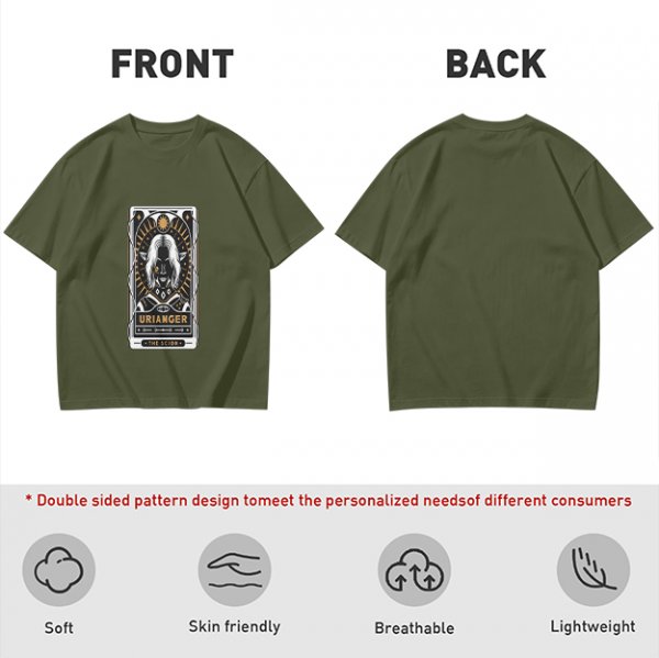Olive T-Shirt with Urianger Tarot Card Style Graphic Print