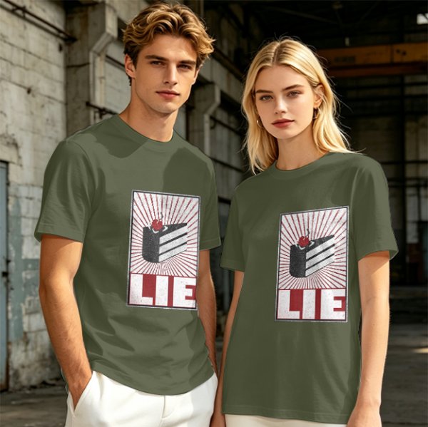 Olive Graphic T-Shirt With Cake Slice And 'LIE' Print