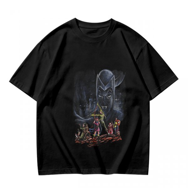 Olive T-Shirt With Dark Fantasy Villain And Hero Group Print