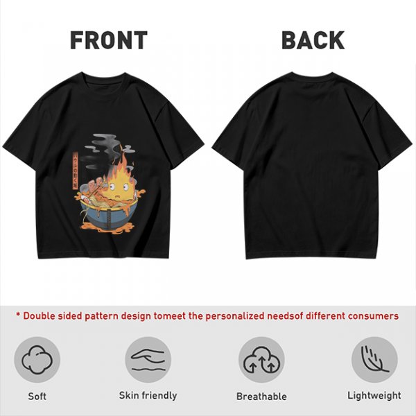 Howl's Moving Castle Calcifer Ramen Graphic T-Shirt