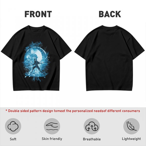 Olive T-Shirt With Blue Warrior Silhouette Graphic Print