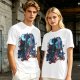Olive T-shirt with fantasy warrior and moon graphic print