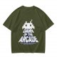 Olive T-Shirt with Retro Arcade Space Invader Graphic and Dawn of the Arcade Text