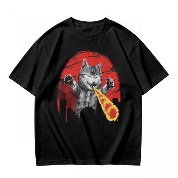 Olive T-Shirt With Laser Beam Shooting Cat Graphic