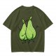 Olive Green T-Shirt With Two Cartoon Pears In Love Graphic