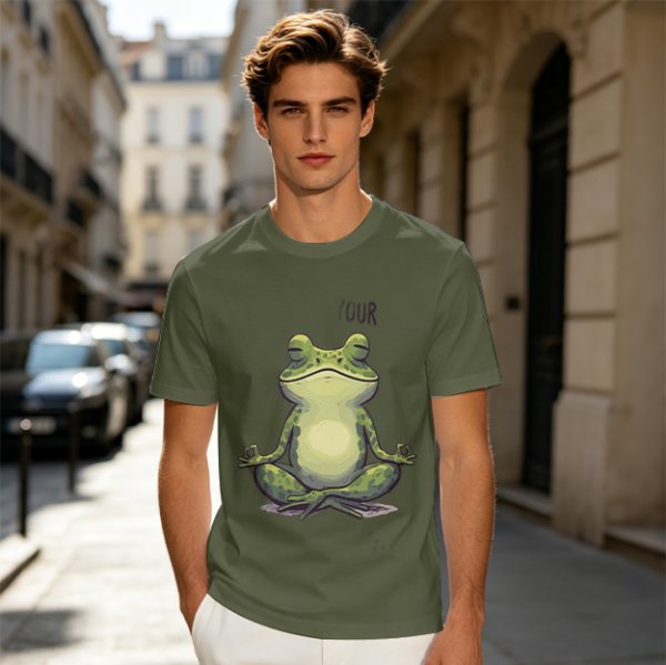 Olive T-Shirt With Meditating Frog Graphic Print