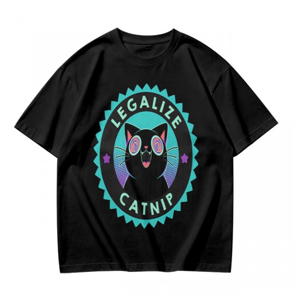 Olive T-Shirt with 'Legalize Catnip' Hypnotic Black Cat Graphic
