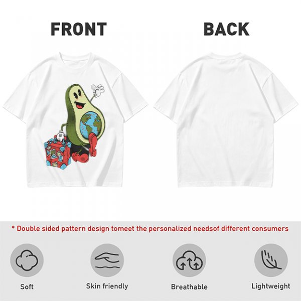 Olive T-Shirt with Cartoon Avocado Globe Travel Print