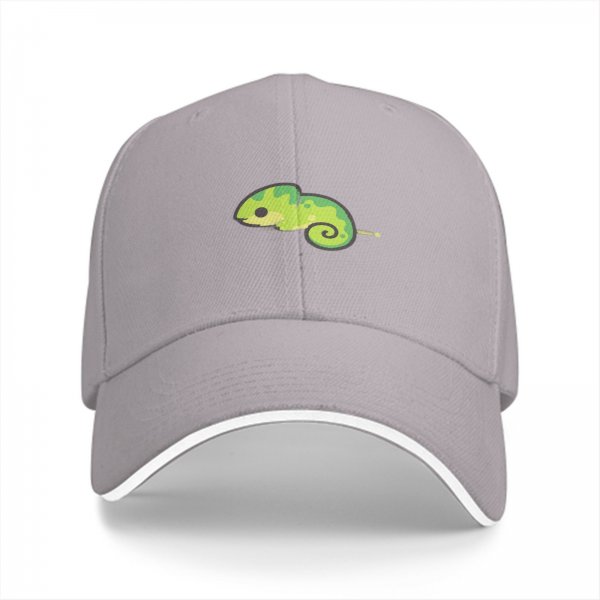 Black Baseball Cap with Cute Green Chameleon Graphic