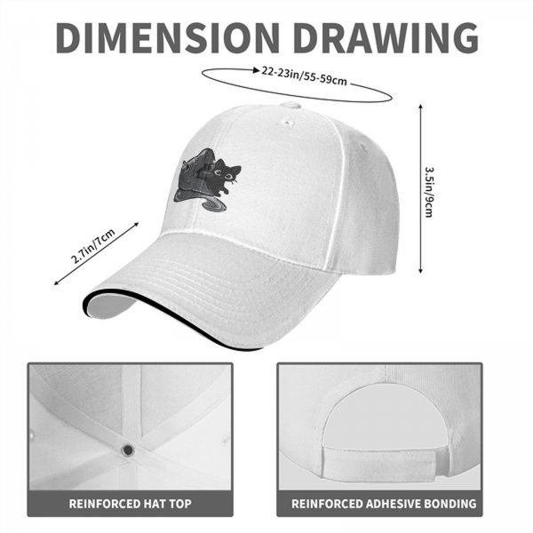 Black Baseball Cap with Black Cat and Wizard Hat Graphic