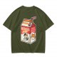 Olive green t-shirt with sarcasm juice carton and grumpy cat print