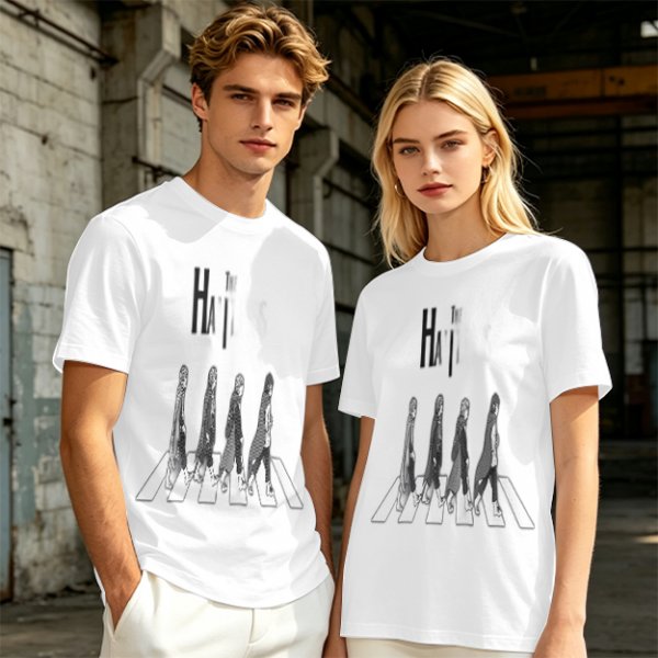 Olive T-Shirt With Anime Characters Crossing Crosswalk Print