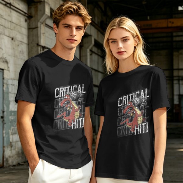 Critical Hit Dragon D20 DnD Themed Graphic T-Shirt