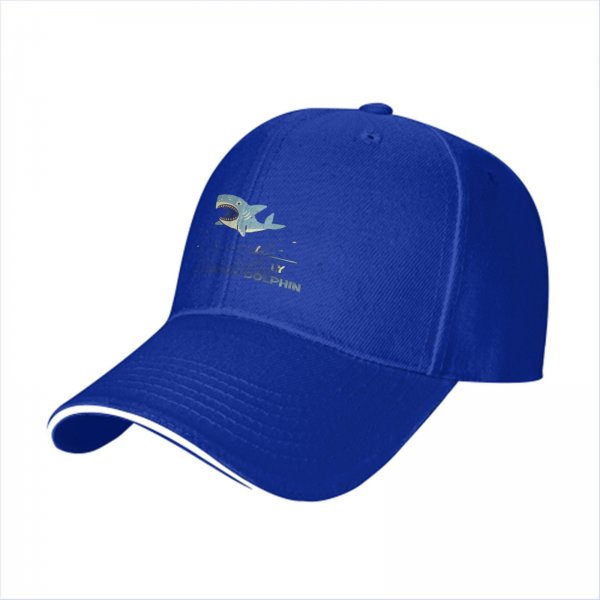 Black Baseball Cap With Shark Graphic And Dolphin Text Print